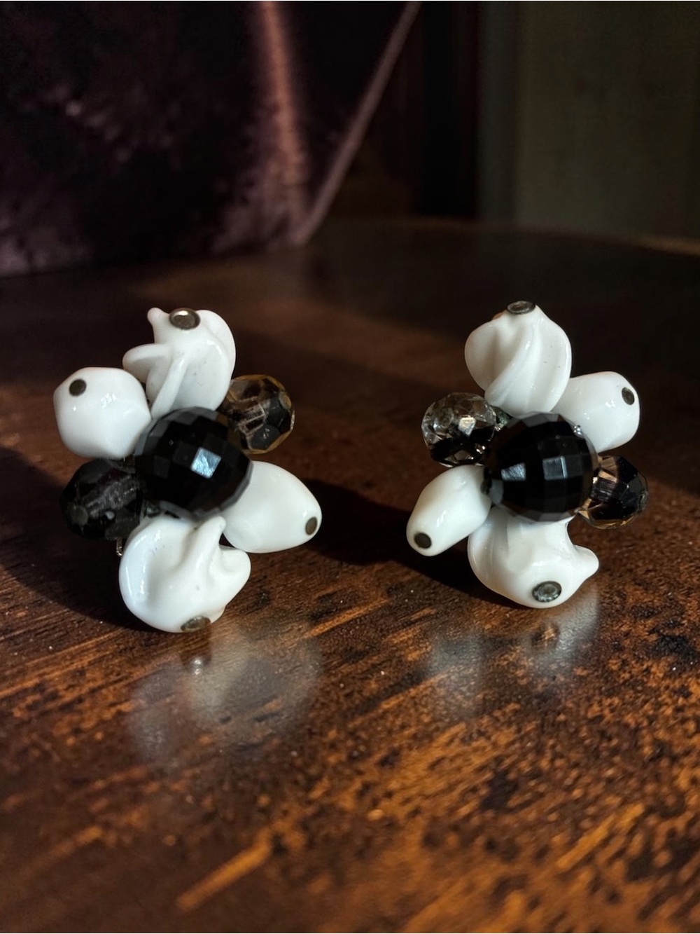Vintage Hattie Carnegie White and White Cluster Clip On Earrings